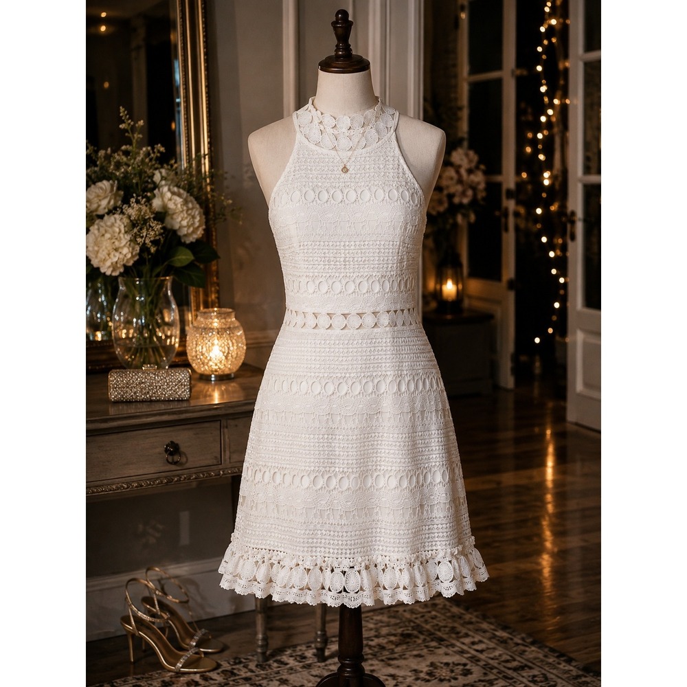 Lady Black Tie Rivers Mini Dress Size 8 White Lace Crochet NWT Homecoming Bridal